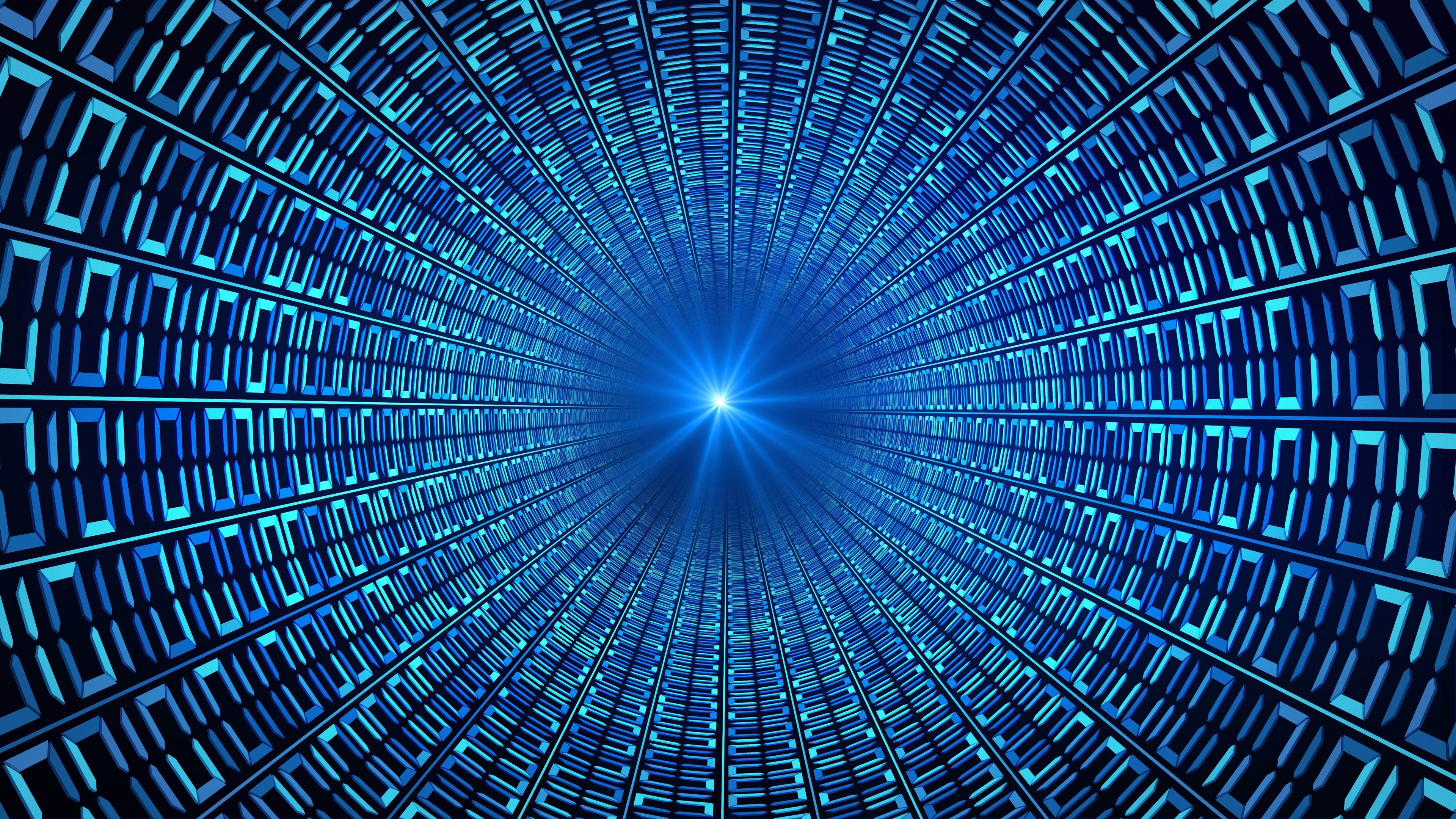 Digital tunnel with blue binary code pattern